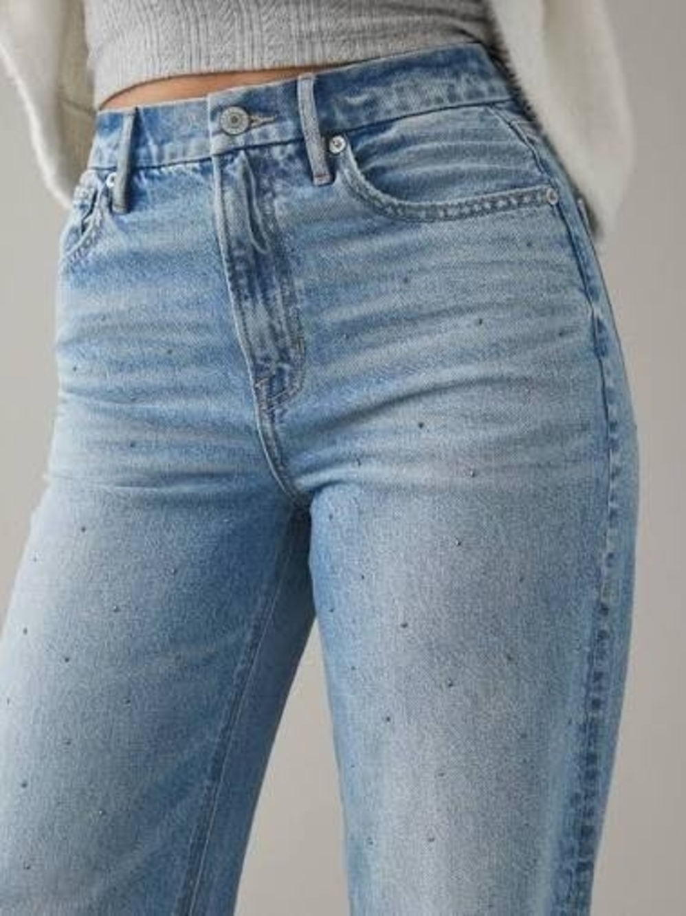 American Eagle Curvy Super High Rise Baggy Straight - Embellished Dreamy Indigo